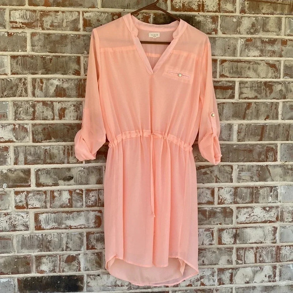 Tea & Cup Peach Chiffon Shirt Dress - Picture 3 of 12